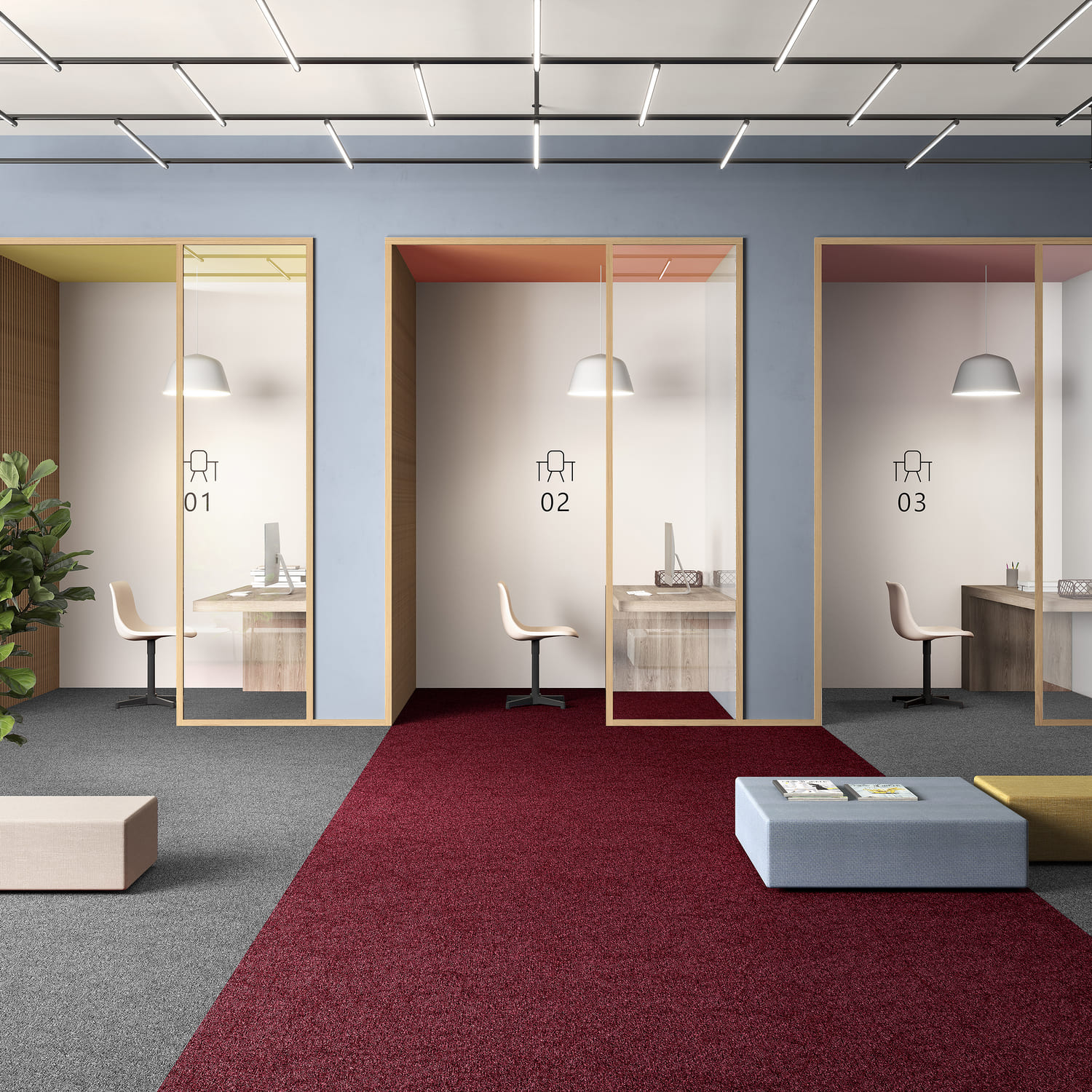 Ковровая плитка Associated Weavers Medusa Tile цвет 11 Bordeaux 500×500×5,4 фото в интерьере